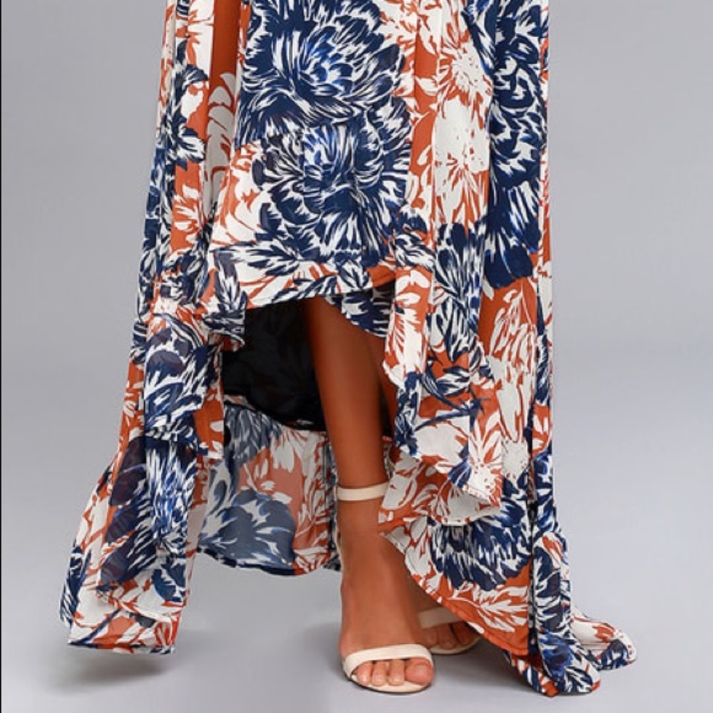 Lulu’s Orange Floral High-Low Wrap Dress 🧡💙 NWT - Picture 2 of 9
